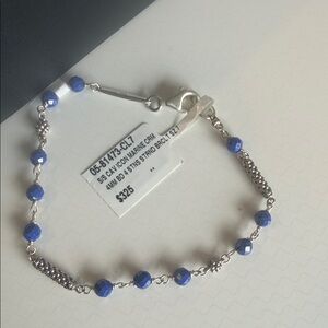 LAGOS Sterling Silver 4mm Marine Ceramic Beaded Bracelet - Size 7